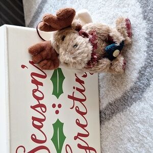 2 PC LOT : Boyds Bears Moose Christmas Ornament & Season's Greetings Wooden Sign